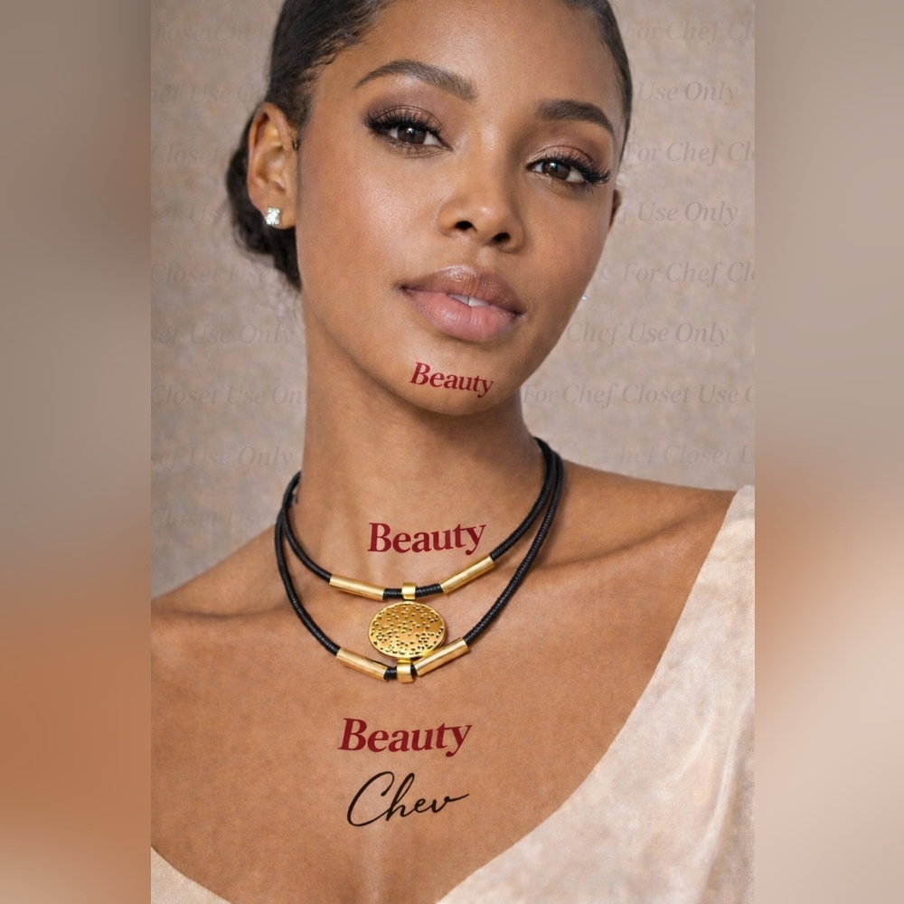 2pcs Light Bold Elegance: Gold & Black Statement Necklace